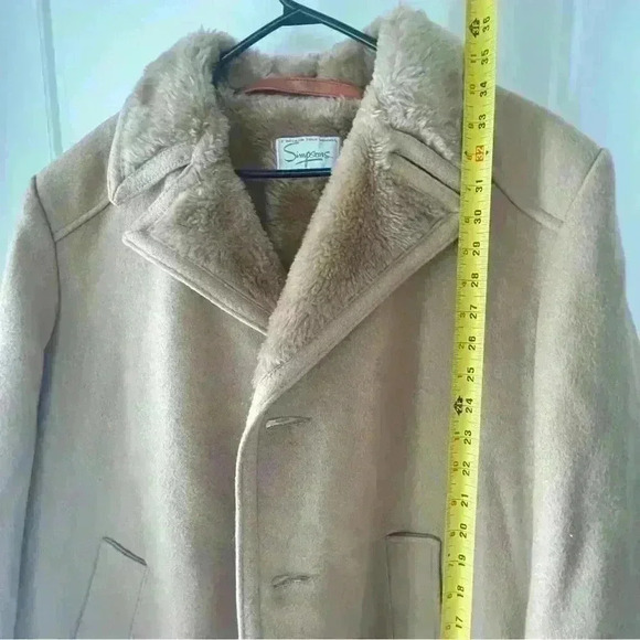 SIMPSONS VINTAGE TAN FLEECE MEN WINTER TRENCH  COAT SIZE 46 - Picture 8 of 11